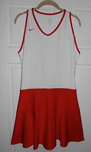 NIKE TEAM DRI-FIT White/Red Sleeveless Racerback Tennis Dress Size L(12-14)