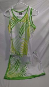 NIKE FIT DRY Tennis Skirt Skort Outfit 2 piece green/yellow/white