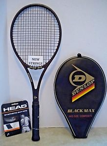 Dunlop Black Max Mid Sized Composite Tennis Racquet 4 3/8 - NEW BLACK STRINGS