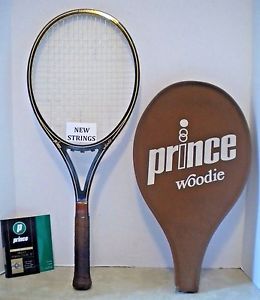 Vintage Prince Woodie 110 Tennis Racquet Racket 4 5/8 - NEW STRINGS + Cover EUC
