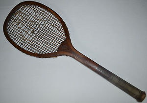 Flat Top Wooden Antique Tennis Racquet Original Strings
