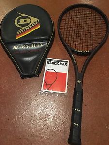Vtg 1980s Dunlop Black Max Mid-Size Graphite Glass Composite Tennis Racket