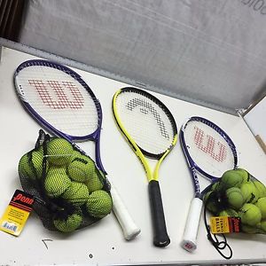 tennis racquet racquets balls head wilson penn 3 racquets with two bags of balls