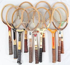 Vintage Lot (11) Player Endorsed Wood Tennis Racquet Chris Evert Buchholz Budge