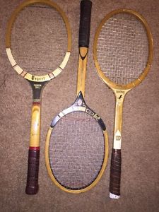 3 Vintage Wood Tennis Racket Racquet Don Budge, Wilson, TAD Pub Decor GUC