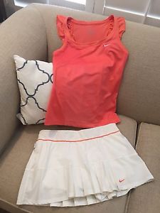 Nike Sharapova Tennis Skirt Top Outfit Size Medium M Orange White Dri-Fit