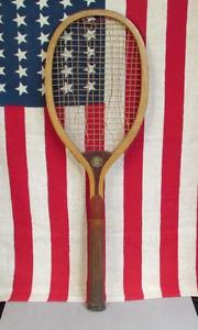 Vintage Spalding Antique Wood Tennis Racquet early 1900s Greenwood Great Display