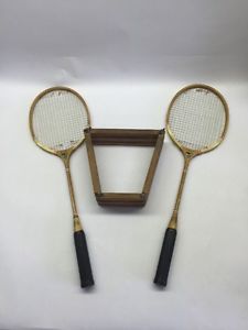 (2) RARE VINTAGE A.G. SPALDING & BROS WOOD Badminton Racket Double Racquet Press