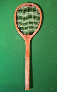 ANTIQUE SPALDING SOLID WEDGE WOOD TENNIS RACKET 1890"s