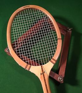 VINTAGE BANCROFT ROYAL WATERPROOF FINISH WOOD TENNIS RACKET W/PRESS 1940's