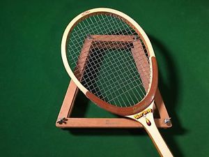 VINTAGE BANCROFT TEAR DROP WOOD TENNIS RACKET W/PRESS "RALPH V. SAWYER" design