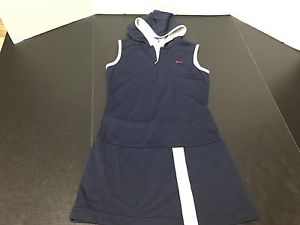 Nike Girl's Navy Blue And White Athletic Tennis Dress Hooded Size Medium 10-12