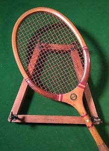 ANTIQUE SPALDING MERCURY PATENT WOOD TENNIS RACKET W/ PRESS "PAT. SLIM THROAT"