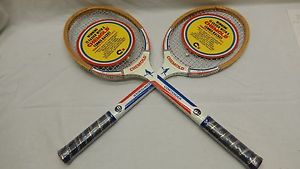 PAIR N.O.S. VTG CHEMOLD CONTENDER ELECTRO BONDED ROY EMERSON WOODEN RACKET