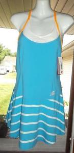 NWT New Balance Womens Blue Knit Tennis Tournament Dress~Racer Back~Shelf Bra~SM