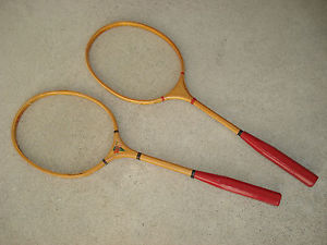 Vintage RUDI Wood Badminton Set Lot Two Racquets Rackets Wooden