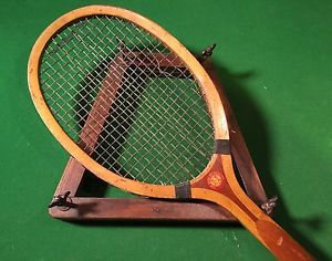 ANTIQUE REACH NEWPORT WOOD TENNIS RACKET W/PRESS  1917