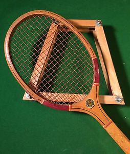 ANTIQUE SPALDING NEWPORT WOOD TENNIS RACKET W/PRESS 1920's