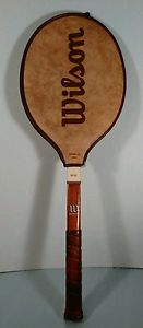Vintage Wilson Chris Evert Autograph 4-3/8" Wood/Leather Tennis Racket & Cover