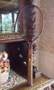 Vintage Tennis Racquet Dayton Metal Red Leather Wood Antique Displays Nicely