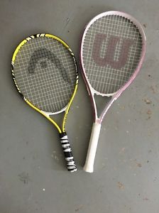 Pair Of Tennis Rackets Youth And Adult Yellow, Black And White, Pink