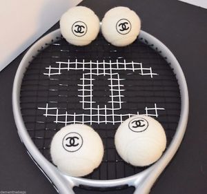 CHANEL TENNIS RACKET & TENNIS BALLS SET Silver & Black cc timeless sport