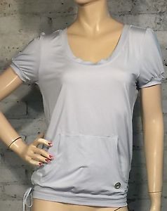 New ADIDAS STELLA MCCARTNEY SZ XS SHIRT TOP CINCH WAIST TUNIC ICE BLUE SHORT SLV