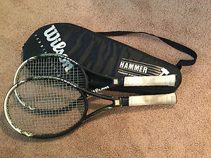 2 Wilson Hyper Hammer 5.3 Strung Tennis Racket (Black/White, 4 1/4) Plus Case