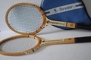 Lot of 2 VINTAGE WILSON SENATOR wood tennis racquets w/ head cover GUC