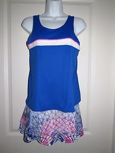 Lucky in Love ~Tennis Outfit~Blue Tank Top~Mosaic Blue Pink White Skort~M (8-10)
