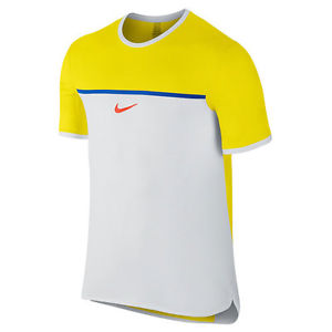 NIKE Men Challenger Premier Rafael Nadal Tennis Crew tee Yellow White Large