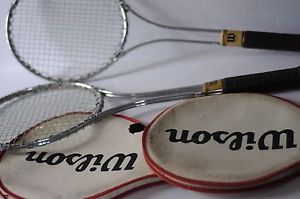 Lot of 2 vintage WILSON T2000 jimmy connor STEEL TENNIS RACKETS W/ COVERS ~ EUC