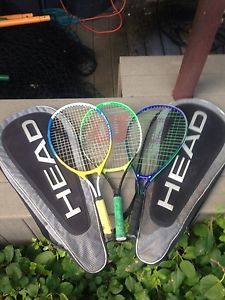 Lot of 3 used youth tennis rackets and 2 Used Head Raqet Covers