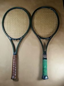 Lot of 2 PRINCE GRAPHITE COMP Tennis Racquets Rackets & Covers - Black & Green