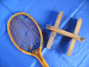 Antique Wood Tennis Racquet J & S Sheffield London-Australia-With Press-