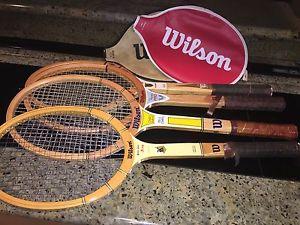 VINTAGE LOT OF 4 WOOD WILSON MODEL TENNIS RACKETS - KING EVERT KRAMER PRO SMITH