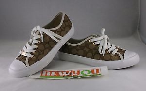 Coach Women's Fashion Sneakers Size 7/8 White/Gold/Tan