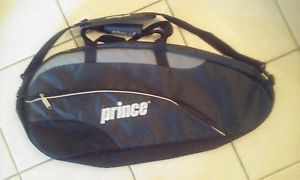 NEW PRINCE BLACK/GREY TENNIS RACQUET BAG HOLDS 3/4 RACQUETS PLUS ACCESSORIES