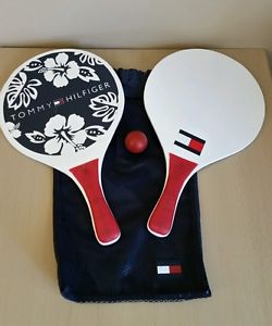 vtg Tommy Hilfiger paddle set, colorblock, spellout, case and ball, beach