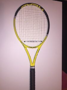 Head Extreme MP  YouTek Tennis Racquet  4 1/4 Used W/ Live Wire 16 New Strings