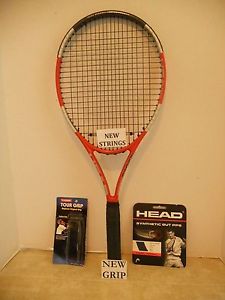 Head Liquidmetal Radical OS 107 Tennis Racquet 4 3/8-NEW STRINGS/GROMMETS/GRIP