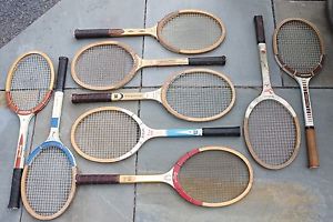 VTG lot 9 wooden tennis racquets Spalding Wilson wood Autograph racket wall art