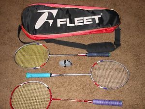 Lot of 3 Badminton Racquets 2 Ace Power Muscle Ti-680 Fleet A-Saber Nano 10 BAG