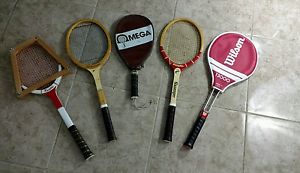 Lot Of 5 Vintage Wooden Tennis Racquets Omega Slazenger Autograph Wilson -LQQK!