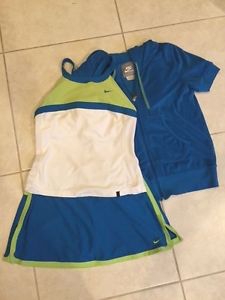 Nike 3-pc Tennis Outfit, Medium Skort & Tank Top + Small Hooded Terry Jacket.