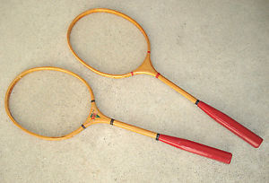 Vintage RUDI Wood Badminton Set Lot Two Racquets Rackets Wooden