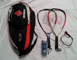Ektelon Racquetball Play With Fire Racquet Bag , Two Rackets , Glasses and Balls