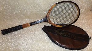 Vintage Wilson Advantage Tennis Racquet Strata Bow Wood With Leather Cover MINT