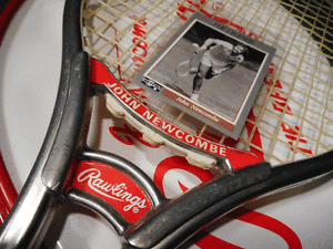 VINTAGE RAWLINGS JOHN NEWCOMBE "TIE BREAKER" TENNIS RACKET W/ COVER AND BONUS