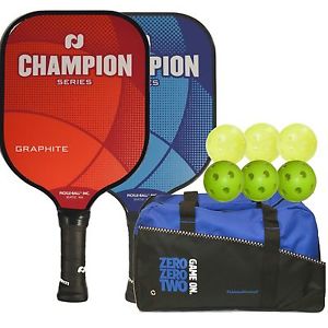 2 Champion Pickleball Paddles with 6 Pickleballs and Duffle Bag
